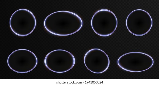 Blue luminous frame. Festive template for text. Blue border for festive texts. Set is a light frame of different shapes. PNG. Vector illustration.	