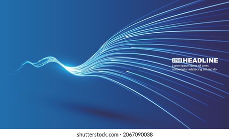Blue luminous line waveform moving forward Internet technology sense background. - Shutterstock ID 2067090038