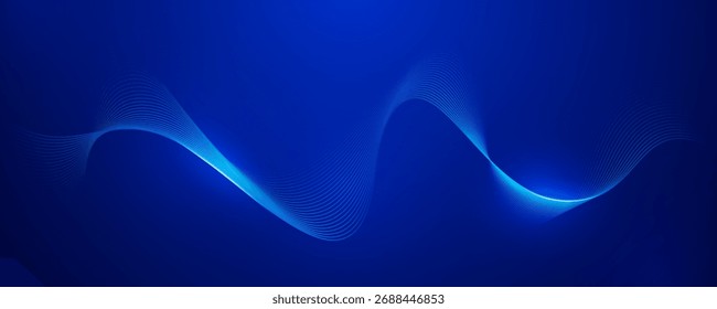 Líneas luminosas azules de la onda sinusoidal en un fondo oscuro del gradiente