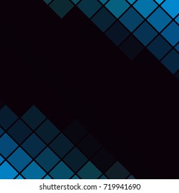 Blue Luminous Tiles in the Dark . Abstract Black Background . Template for your Design . Isolated Vector Illustration