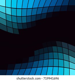 Blue Luminous Tiles in the Dark . Abstract Black Background . Template for your Design . Isolated Vector Illustration