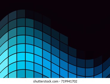 Blue Luminous Tiles in the Dark . Abstract Black Background . Template for your Design . Isolated Vector Illustration