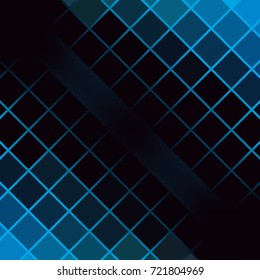 Blue Luminous Tiles in the Dark . Abstract Black Background . Template for your Design . Isolated Vector Illustration
