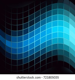 Blue Luminous Tiles in the Dark . Abstract Black Background . Template for your Design . Isolated Vector Illustration