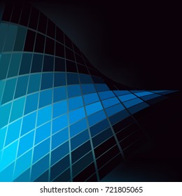 Blue Luminous Tiles in the Dark . Abstract Black Background . Template for your Design . Isolated Vector Illustration