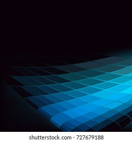 Blue Luminous Tiles in the Dark . Abstract Black Background . Template for your Design . Isolated Vector Illustration