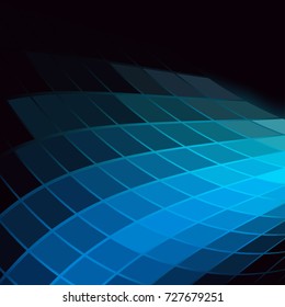 Blue Luminous Tiles in the Dark . Abstract Black Background . Template for your Design . Isolated Vector Illustration