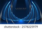 Blue luxury background with effect Glowing with bokeh and golden curves, this elegant backdrop design concept is ideal for product promotions and award ceremonies.