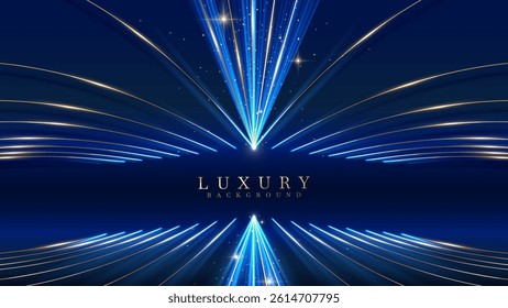 Blue luxury background with effect Glowing with bokeh and golden curves, this elegant backdrop design concept is ideal for product promotions and award ceremonies.