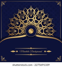 Blue luxury background, with gold mandala decoration
