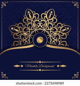 Blue luxury background, with gold mandala decoration