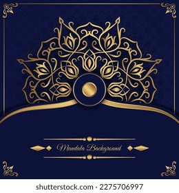 Blue luxury background, with gold mandala decoration