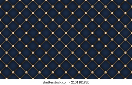 Blue luxury background with golden chains and beads. Vector illustration.