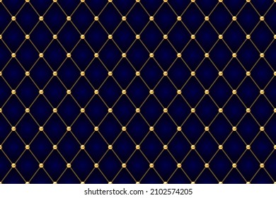Blue luxury background with golden chains and beads. Vector illustration.