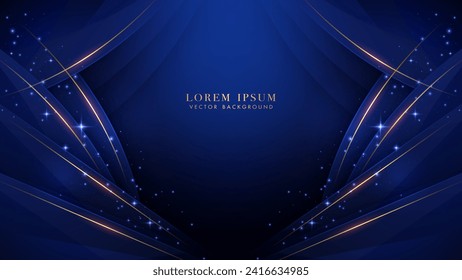 Blue luxury background with golden line and glitter light effect decoration. Vector illustration