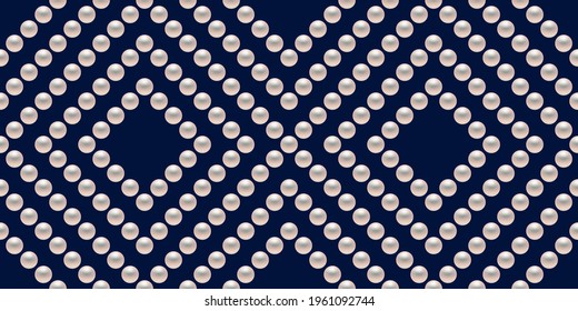 Blue luxury background with small pearls and rhombuses. Seamless vector illustration. 