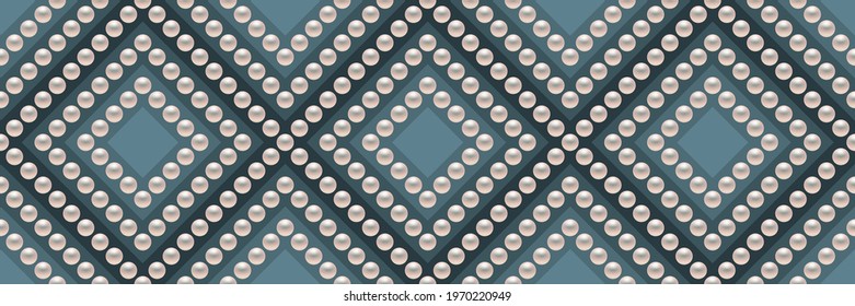 Blue luxury background with small pearls and rhombuses. Seamless vector illustration. 