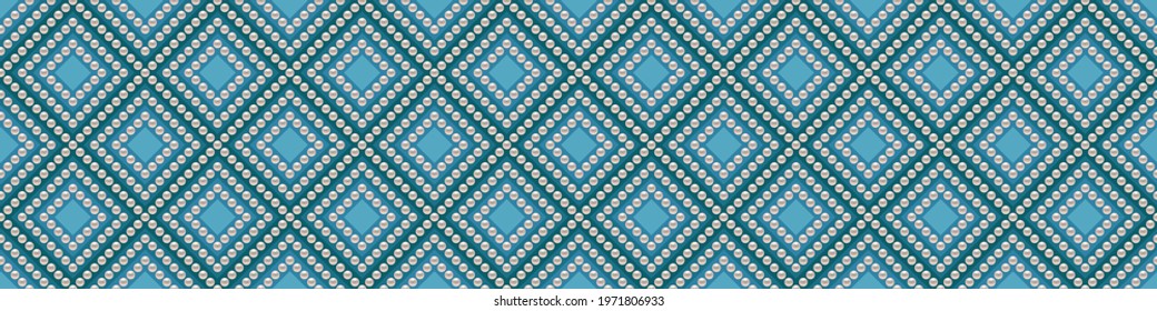 Blue luxury background with small pearls and rhombuses. Seamless vector illustration. 