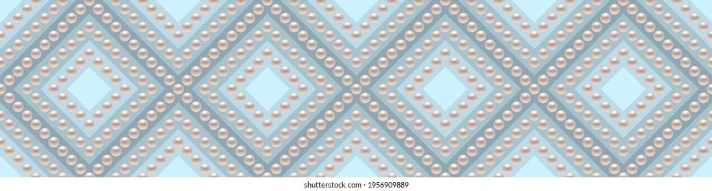 Blue luxury background in soft colors with small pearls and rhombuses. Seamless vector illustration. 