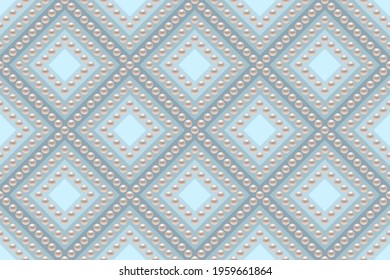 Blue luxury background in soft colors with small pearls and rhombuses. Seamless vector illustration. 