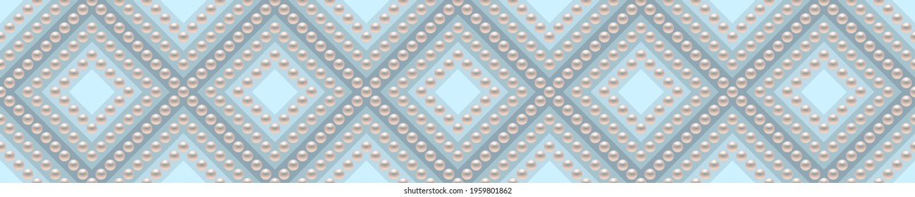Blue luxury background in soft colors with small pearls and rhombuses. Seamless vector illustration. 