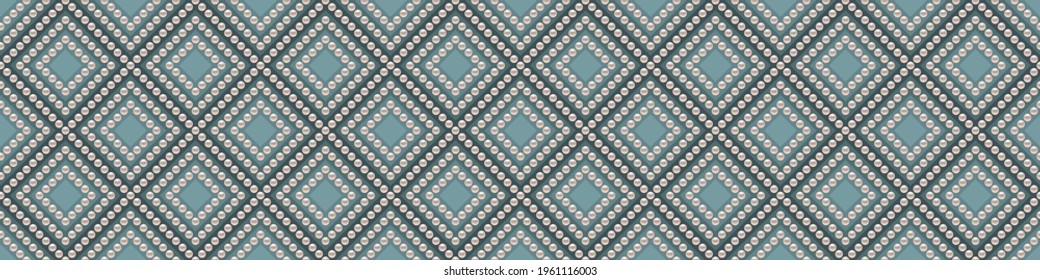 Blue luxury background in soft colors with small pearls and rhombuses. Seamless vector illustration. 