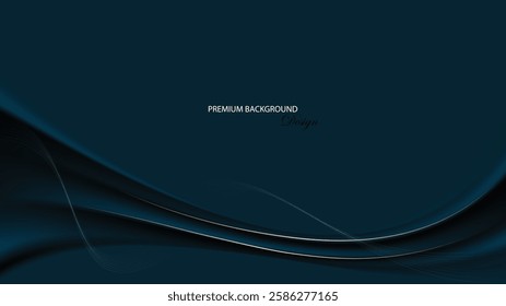 Blue Luxury background vector design. Blue drapery silk fabric and curved gold ribbon. Dark blue background. Suit for card, backdrop, presentation, wedding invitation, banner, advertising, etc