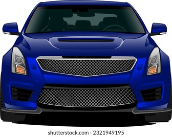 blue luxury big sedan coupe sports style car front side vector illustration