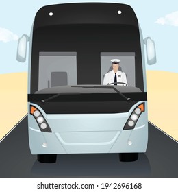 Blue luxury bus. front side. vector illustration