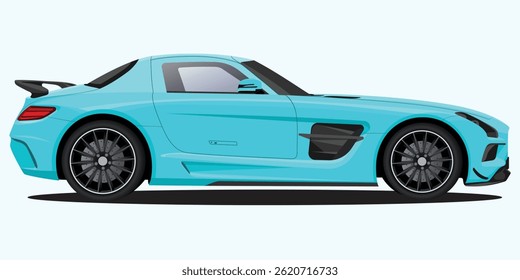 Blue luxury car on white background with vintage design and travel theme. Blue color car vector illustration of white vehicle refilling power. Eco friendly anti oil car illustration.