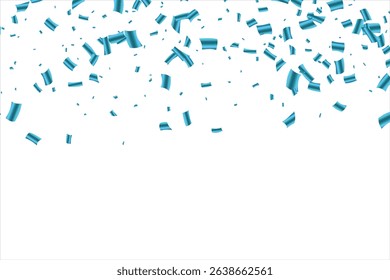 Blue Luxury confetti flying for celebration party banner, Falling shiny blue color confetti isolated on White background. Birthday, Holiday, New Year, Carnival festivity, confetti.
