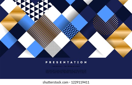 Blue Luxury Geometric Pattern Background With Ornament of Triangles.    Geometry Gold and Sea Blue Colors Design Element vector illustration for elegant invitation, awards and presentations.