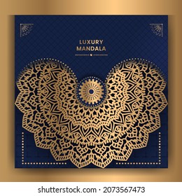 Blue luxury golden mandala background or greetings design abstract