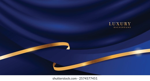 Blue luxury with golden ribbon background