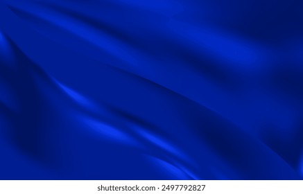 Blue luxury silk fabric background. Navi blue elegant textile folds. Luxury cloth or liquid wave or wavy folds of grunge silk texture satin velvet material. Blue curtain for backdrop, wallpaper, card.