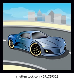 Blue luxury vector cartoon sports car
