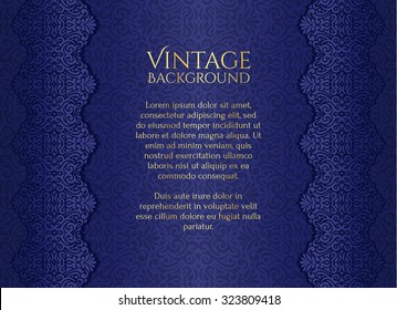 Blue luxury vintage background with floral ornament