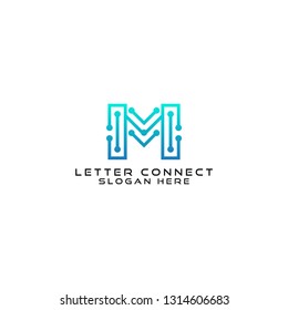 The blue M gradient logo design, digital point connection technology and logo - Vector