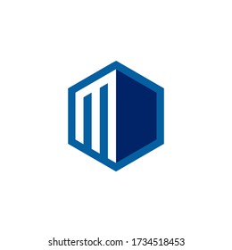 concepto de diseño del logotipo del hexágono de M azul