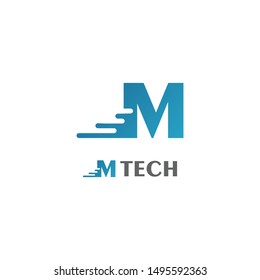 Blue M Letter Technology Logo Template. Vector. Icon