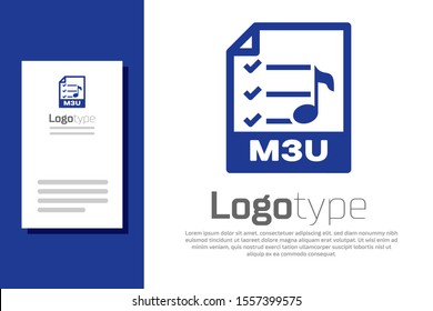 Blue M3U file document. Download m3u button icon isolated on white background. M3U file symbol. Logo design template element. Vector Illustration