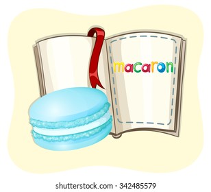 Blue macaron and a book illustration