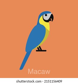 Blue Macaw, bird series, flat icon