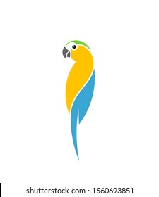 Blue macaw parrot. Logo. Isolated parrot on white background. Cute bird