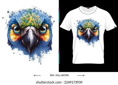 Blue Macaw Tropical parrots Bird Tshirt design,  stylish t-shirt and apparel trendy design