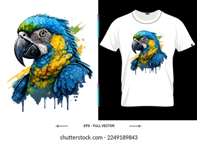 Blue Macaw Tropical parrots Bird Tshirt design,  stylish t-shirt and apparel trendy design bird