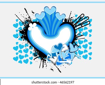 blue macro background with grungy funky pattern heart