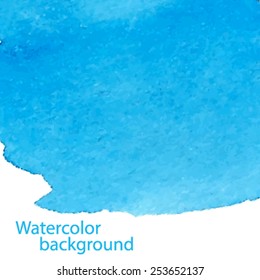Blue macro watercolor paper texture hand drawn stain on white background. Wet brush streaks painted abstract illustration. Art design element for card, banner, scrapbook, wallpaper, template, print.