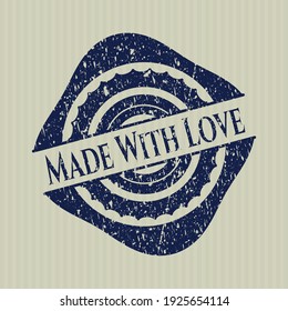 Blue Made With Love distress grunge stamp. 