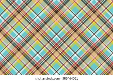 Blue madras pixel texture color fabric seamless pattern. Vector illustration.
